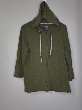 Eddie Bauer Hooded large Full Zip Long Sleeve Sweater army green jacket